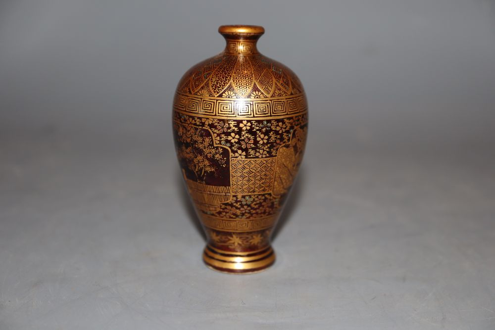 A Japanese miniature Satsuma vase, signed Kinkozan, height 9cm approx.